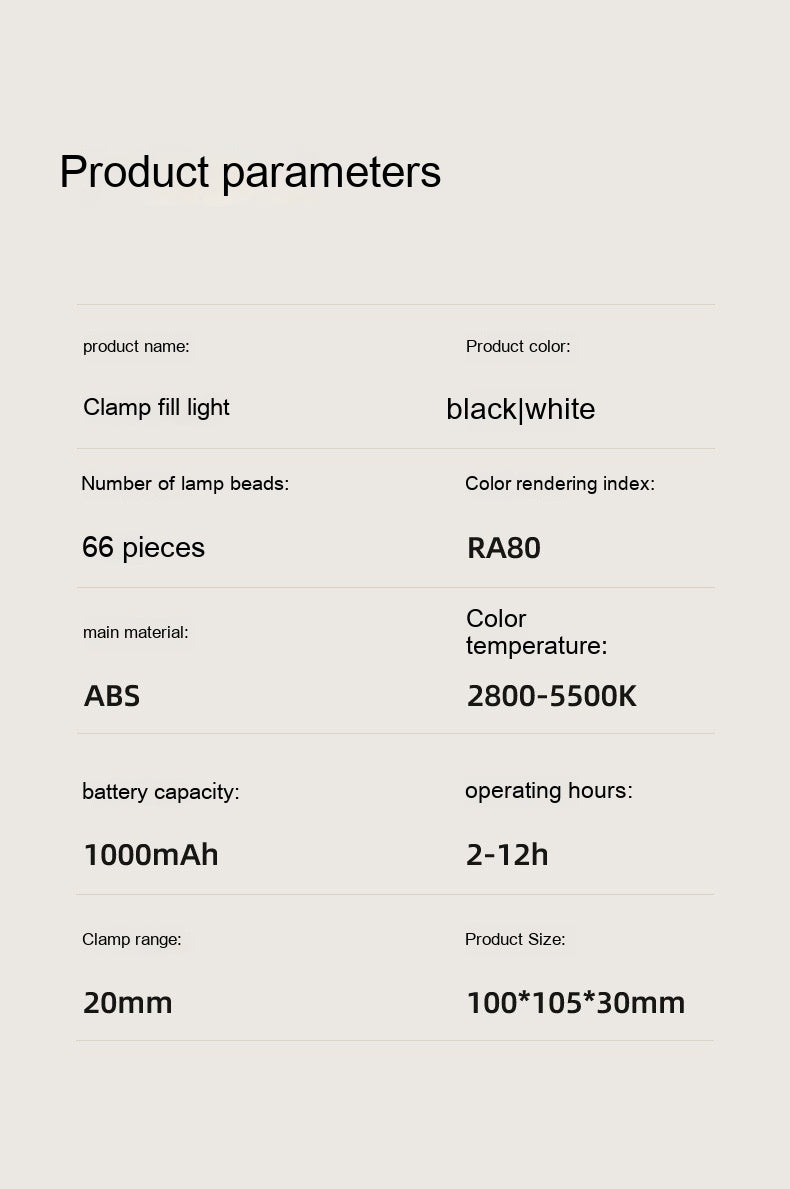 Clamp Fill For Light Mobile Phone Selfie